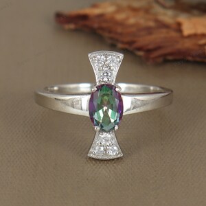 Natural Mystic Topaz Ring, 925 Solid Silver Ring, Mystic Topaz Jewelry, Handmade Mystic Ring, Oval Cut Gemstone Ring, Engagement Ring Gift