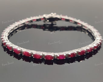 Elegant Ruby Tennis Bracelet, Handmade Sterling Silver Jewelry, Vintage Style