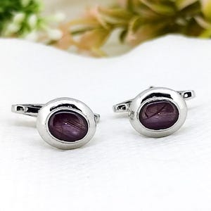 Gemelli a forma di stella di rubino fatti a mano, in argento sterling con pietra preziosa ovale