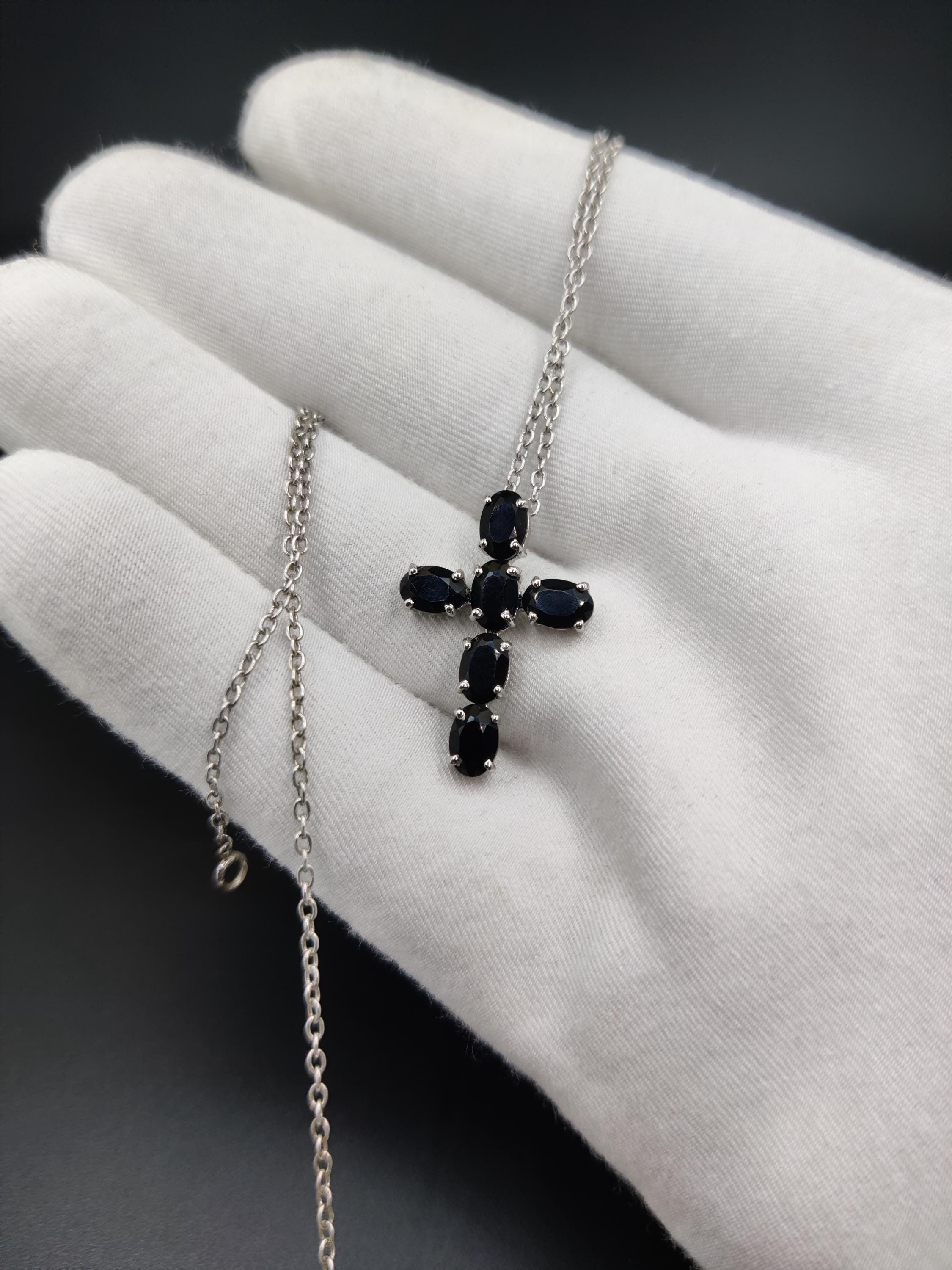 Black Onyx Sterling Silver Cross Pendant, Gothic Necklace - Etsy