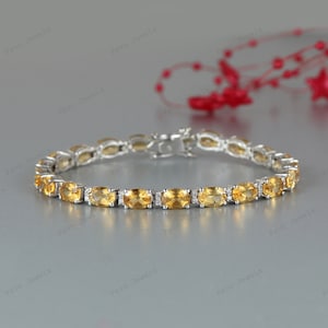 7x5mm Citrine Bracelet, 925 Sterling Silver, Natural Citrine Tennis Bracelet, Oval Gemstone Bracelet, Citrine Jewelry, Women Gift Bracelet