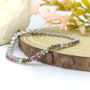 Natural Multi Tourmaline Tennis Bracelet-925 Sterling Silver-Oval Cut Gemstone-October Birthstone Jewelry-Tourmaline Jewelry-Gift for wife