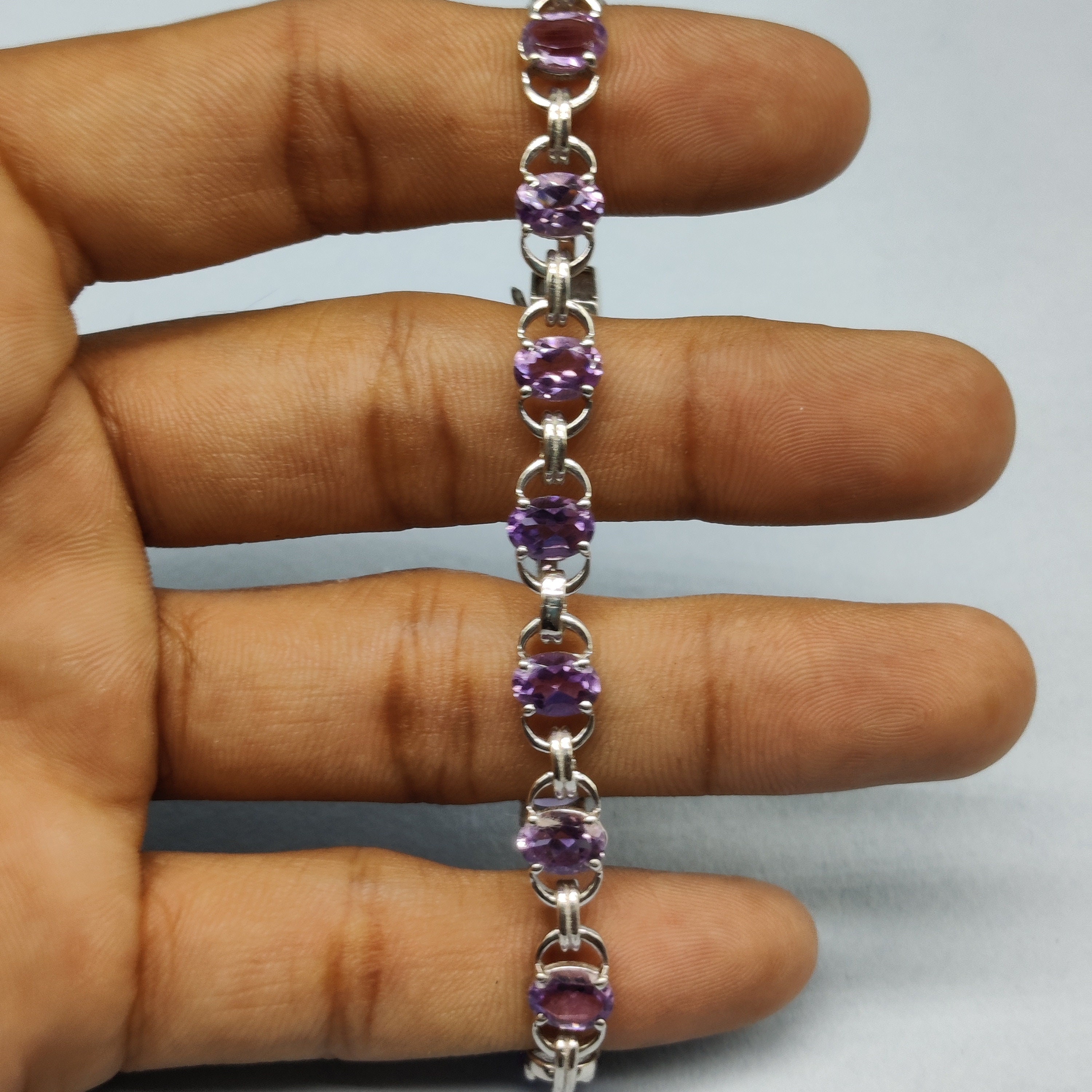 Silver Bracelet Natural Amethyst Bracelet 925 Sterling Etsy