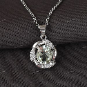 Green Amethyst Pendant Necklace, 925 Sterling Silver Pendant, February Birthstone Pendant, Handmade Jewelry, Valentine Day Gift for Her