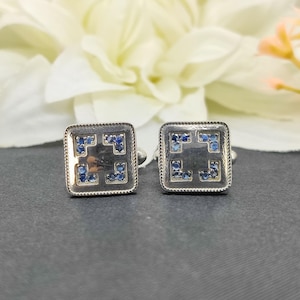 Natural Blue Sapphire Cufflinks-925 Sterling Silver-September Birthstone-Minimalist Square Cufflinks-Men&#39;s Accessories-Anniversary Gift