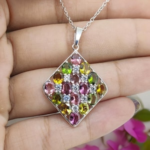 Natural Multi Tourmaline Silver Pendant, Silver Tourmaline Pendant, 925 Sterling Silver Pendant, Handmade Pendant, Dainty Gift Pendant