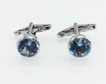 Sky Blue Topaz Cufflinks, 925 Sterling Silver Cufflinks, Round Gemstone Cufflinks, Men&#39;s Silver Cufflinks, Handmade Christmas Day Gift