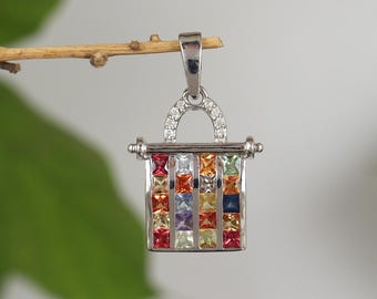 Multi Sapphire Pendant: Sterling Silver Diamond Accent, September Birthstone