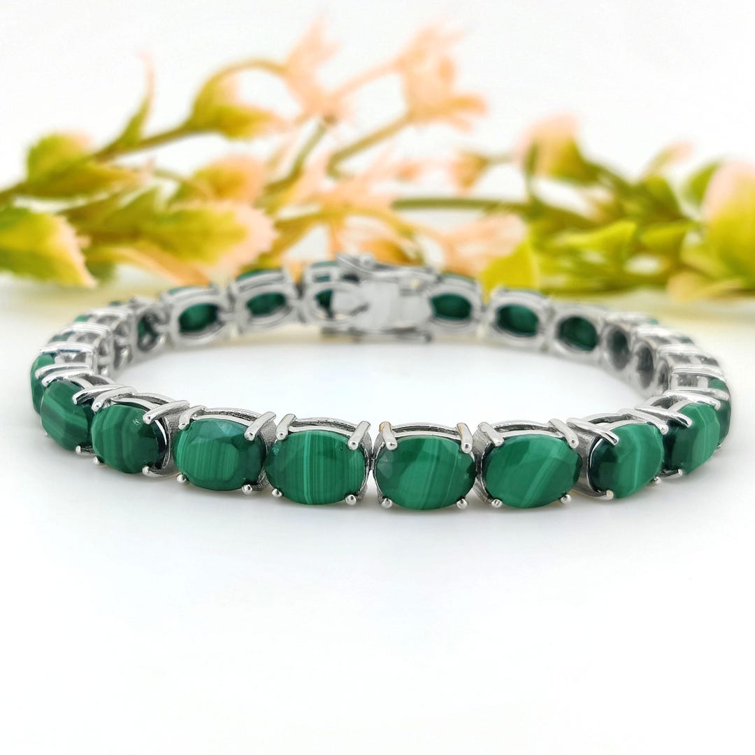 Natural Malachite Tennis Bracelet-925 Sterling Silver Jewelry