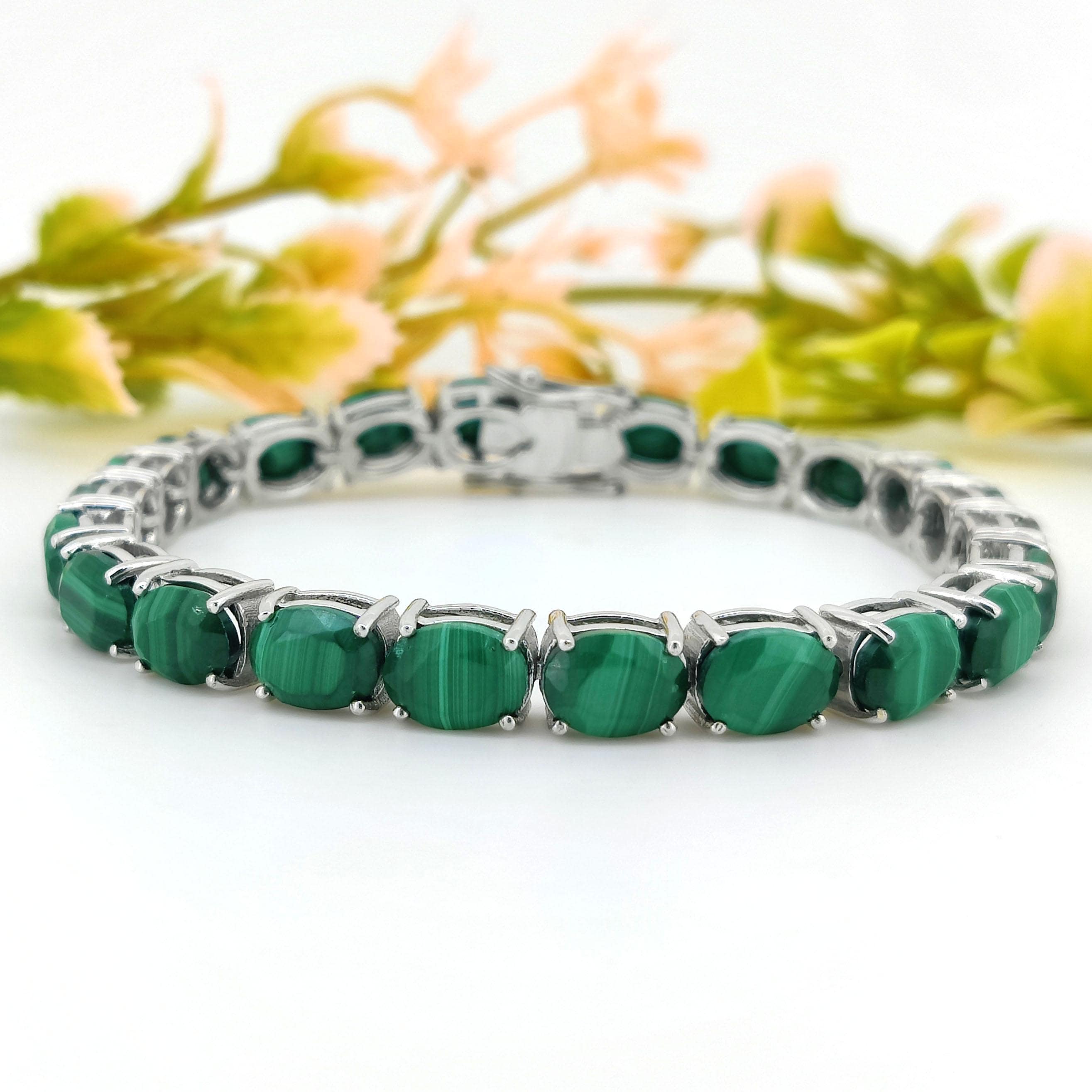 Natural Malachite Tennis Bracelet-925 Sterling Silver Jewelry