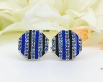Blue Sapphire Enamel Cufflinks: Sterling Silver Hexagon Design