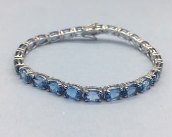 Swiss Blue Topaz Tennis Bracelet, 925 Sterling Silver Handmade Gemstone Jewelry