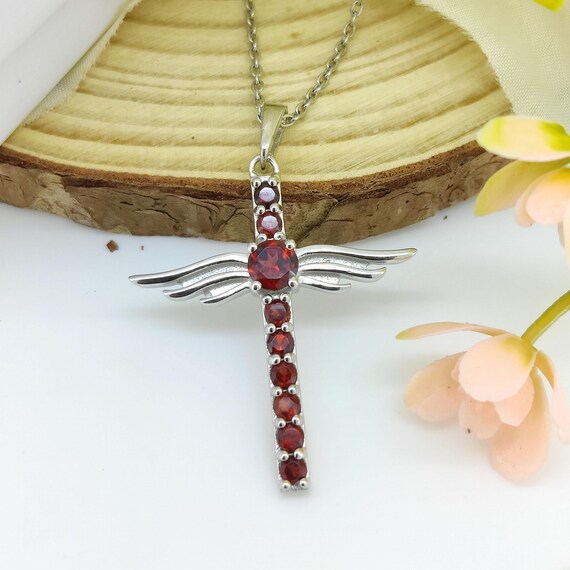 シルバー ガーネット　クロス型ペンダント ガーネットクロスペンダント：スターリングシルバー1月誕生石