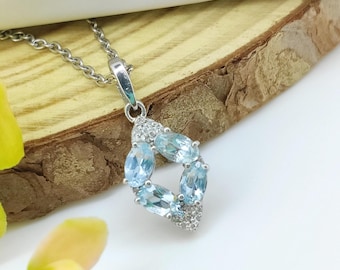 Natural Aquamarine Pendant-925 Sterling Silver Jewelry-March Birthstone-Aquamarine  Pendant