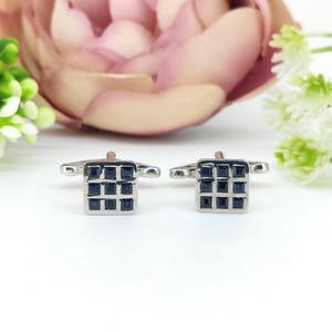 Natural Blue Sapphire Cufflinks-925 Sterling Silver-Minimalist Square Cufflinks-September Birthstone-Men&#39;s Accessories-Anniversary Gift