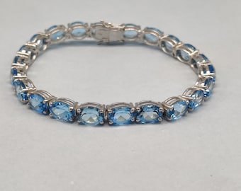 Natural Swiss Blue Topaz Bracelet, Sterling Silver, Blue Gemstone Jewelry