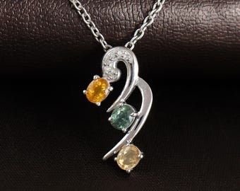 Natural Multi Sapphire Pendant-Gemstone minimalist 925 Sterling Silver Jewelry-sapphire Necklace
