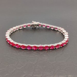 Natural Ruby Bracelet / 925 Sterling Silver Bracelet / Oval Gemstone Bracelet / Handmade Jewelry / July Birthstone Bracelet