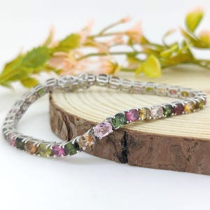 Natural Multi Tourmaline Tennis Bracelet-925 Sterling Silver-Oval Cut Gemstone-October Birthstone Jewelry-Tourmaline Jewelry-Gift for wife