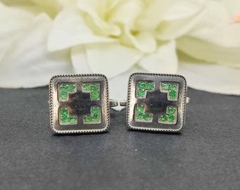Natural Emerald Cufflinks-925 Sterling Silver Jewelry-May Birthstone-Minimalist Square Cufflinks-Formal Wear Men&#39;s Accessories-Gift for him