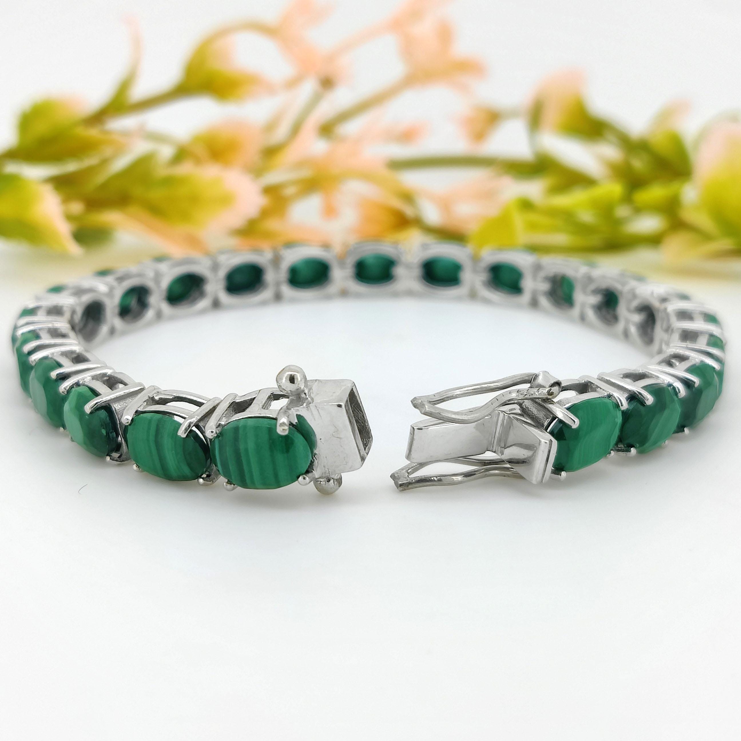 Natural Malachite Tennis Bracelet-925 Sterling Silver Jewelry