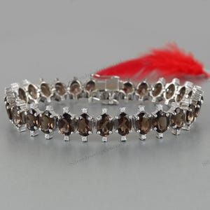 Natural Smoky Quartz Bracelet-925 Sterling Silver-Smoky Tennis Bracelet-Gemstone Bracelet-Silver Bracelet-Wedding Bracelet-Gift for Her