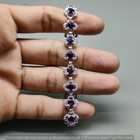 Bracciale Con Ametista Placcato Argento 925 – 1 Pezzo, Pietra Viola, Fatto In India
