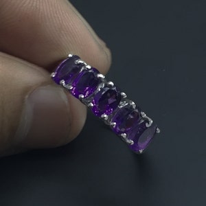 Natural Amethyst Half Eternity Band Ring, 925 Sterling Silver Amethyst Ring, Thumb Ring, February Birthstone Ring for Gift, Gemstone Jewelry