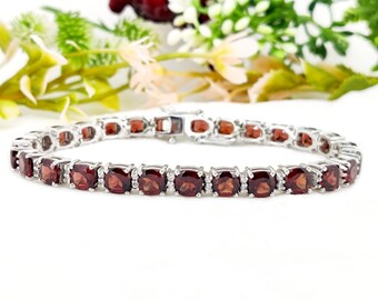 Handmade Garnet Bracelet, Sterling Silver, January Birthstone, Gift for Wife, Mom, Sister, Love, Girlfriend