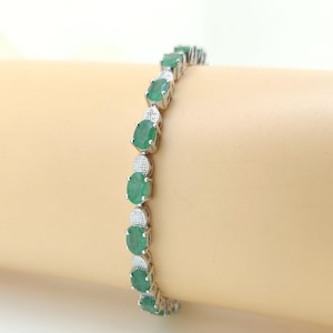 Natural Oval Emerald Tennis Bracelet-925 Sterling Silver-Gemstone Tennis Bracelet-May Birthstone-Green Emerald Jewelry-Gift for Engagement