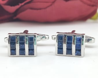 Blue Sapphire Cufflinks: Sterling Silver Handmade Gemstone September Birthstone