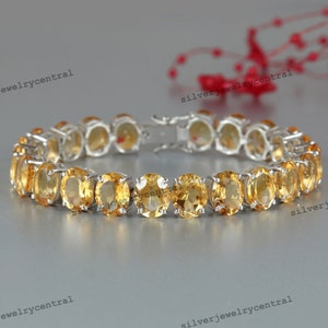 Pulsera de piedra preciosa de corte ovalado de citrino natural, pulsera de plata maciza 925, pulsera con piedra natal de noviembre, pulsera de tenis de citrino, regalo para ella