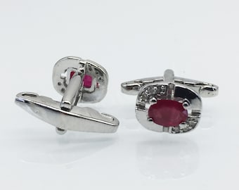 Natural Ruby Oval Gemstone Cufflinks, 925 Sterling Silver, Men&#39;s Silver Cufflinks, Ruby Cufflinks, Ruby Jewelry, Clothes Jewelry, Gift Him