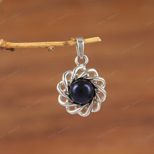 Black Pearl Necklace / 925 Sterling Silver Pendant / Black Gemstone Pendant / Handmade Jewelry Necklace / Christmas Gift Pendant