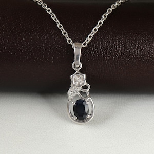 Natural Blue Sapphire Pendant-925 Sterling Silver Pendant-Designer Diamond Pendant-Chain Pendant-Oval Sapphire Jewelry-Anniversary Gift
