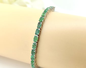 Natural Emerald Tennis Bracelet-925 Sterling Silver-May Birthstone-Green Emerald Jewelry