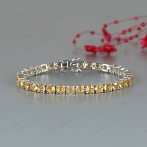 Pulsera de tenis de citrino natural, piedra preciosa redonda de 5 mm, joyería de plata de ley 925, pulsera con piedra natal de noviembre, regalo de joyería de citrino amarillo