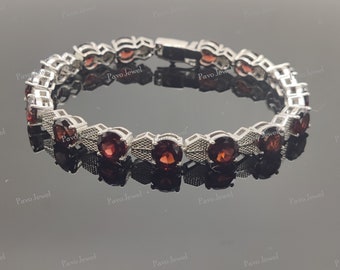 Bracciale in granato naturale, argento sterling, pietra portafortuna di gennaio, regali di Natale