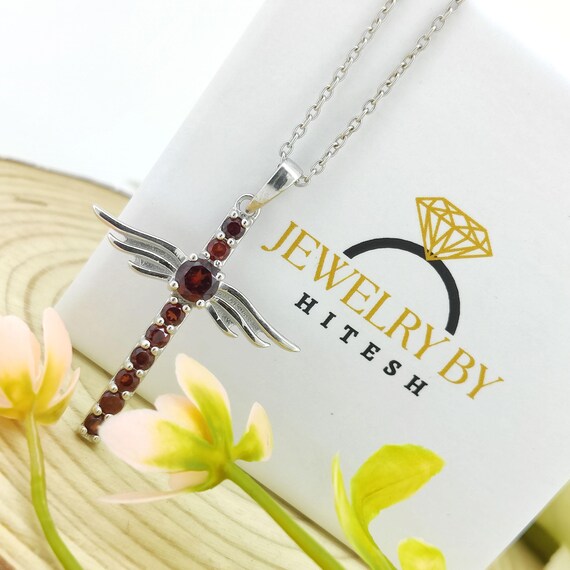 シルバー ガーネット　クロス型ペンダント ガーネットクロスペンダント：スターリングシルバー1月誕生石