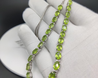 Peridot Sterling Silver Necklace Earring Set: August Birthstone, Handmade Gemstone Jewelry