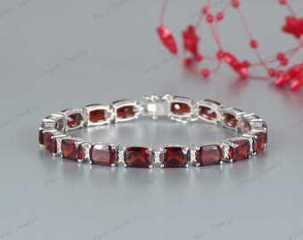 Red Garnet Bracelet, 925 Sterling Silver, January Birthstone