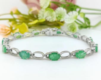 Emerald Tennis Bracelet: Sterling Silver May Birthstone Jewelry