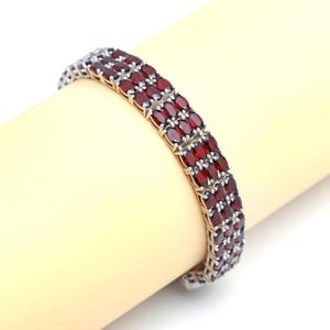 Natural Garnet Bracelet-Oval Gemstone-925 Sterling Silver Jewelry-January Birthstone Jewelry-Silver Tennis Bracelet-Gift for Anniversary