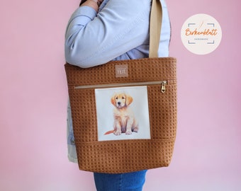 Shopper, Einkaufstasche, Shopper aus Stoff und Kunstleder, Motivtasche