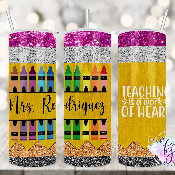Teaching is a Work of Heart Personalized Faux Glitter Tumbler