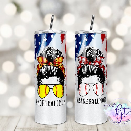 Personalized Softball/baseball Mom Glitter Tumbler With Wood Etsy