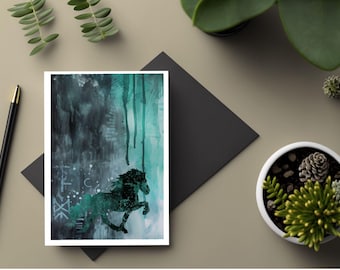 Tarjeta de felicitación con caballo islandés, mística (varias variantes)