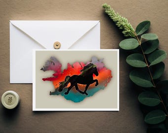 Tarjeta de felicitación con motivo de caballo islandés (varias variantes)