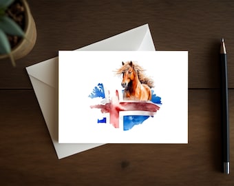 Tarjeta plegable con motivo de caballo islandés (varias versiones)