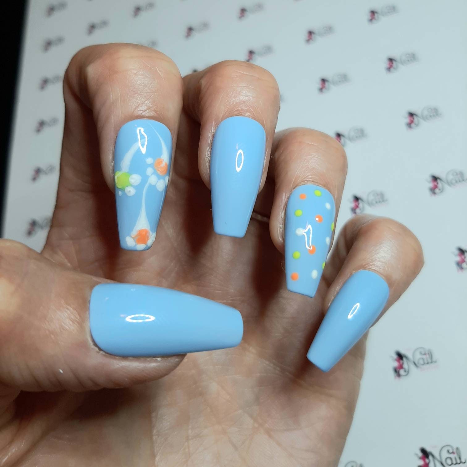 Baby Blue Abstract Art Coffin Style Press On Nails Set Of 22 Etsy